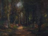une image représentant un tableau montrant un sentier à travers une forêt
