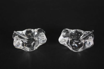une paire de vases à fleurs en verre transparent sur fond noir