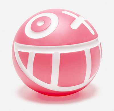 a pink and white ball with a smiley face on it