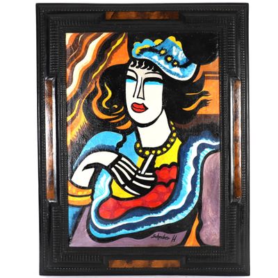 TABLEAU "FEMME À LA CIGARETTE" d'Hugo SCHEIBER (1873-1950)