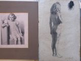 a drawing of a woman standing next to a picture of a child