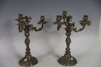 Paire de candélabres en bronze argenté à 3 branches, décor r…