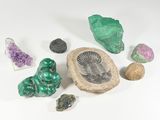 toutes sortes de roches et de pierres sur une surface blanche