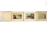 an open book with pictures of people and buildings on it