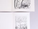 deux pages d'un livre représentant des personnes dans un parc