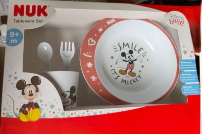 disney mickey mouse dinner set in box with utensils and spoons