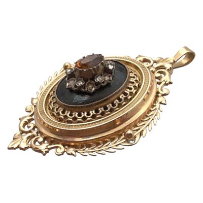 BROCHE pendentif en or jaune onyx et citrine Poids 13. - Photo 1