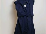 navy blue sleeveless dress on a mannequin stand