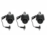 three cameras are shown with a cord attached to them