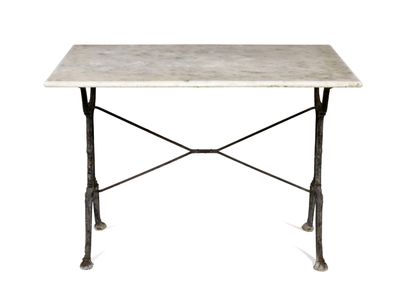 Table bistrot rectangulaire en marbre, piètement en fer forg… - Photo 1