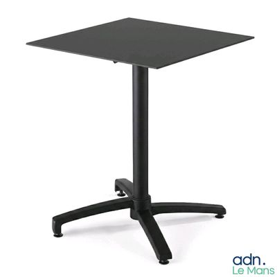 a close up of a table with a black top on a white background