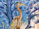 a painting of a bird that is standing in a tree