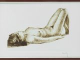 drawing of a nude woman laying on her back on a white background