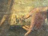 a painting of a dog playing a game of chess