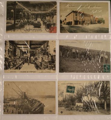 plusieurs anciennes cartes postales représentant de vieilles photos d'une usine et d'un bâtiment