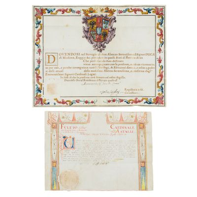 deux feuilles de papier sur lesquelles figure un blason