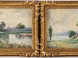 deux tableaux représentant une rivière et des arbres, dans des cadres dorés, accrochés au mur