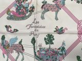 a picture of a table cloth with a picture of a horse and carriage