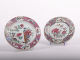 pair of chinese famille plates with flowers and birds