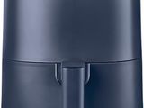 a close up of a blue air fryer on a white background