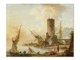 une image représentant un tableau où l'on voit des bateaux sur l'eau près d'un château
