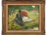 an image of a painting of a man and a woman sitting in the grass
