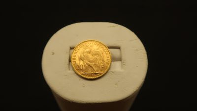 an image of a gold coin sitting on top of a white ring