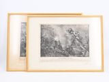 two framed pictures of a man riding a horse in a field