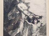 un dessin en noir et blanc représentant une femme tenant un enfant dans ses bras