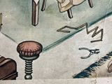 a picture of a drawing of a table and chairs in a room