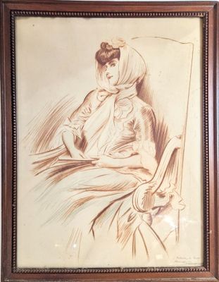 tableau représentant une femme assise sur une chaise avec un chat