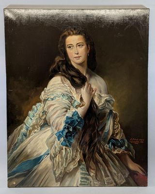 painting of a woman in a white dress with long hair