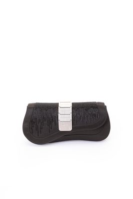 Christian DIOR année 2007 - Pochette 27cm en satin noir, fer…