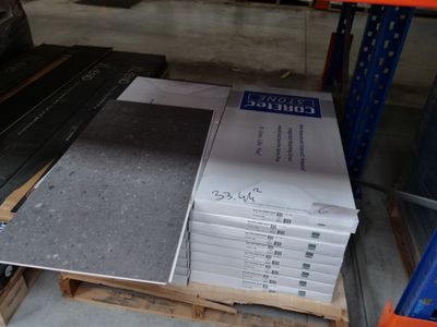 a stack of books sitting on a pallet in a warehouse
