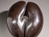 a chocolate sculpture of an apple on a white surface