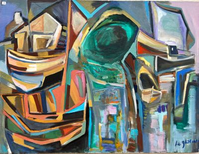 une peinture représentant une peinture de bateaux posée sur une table
