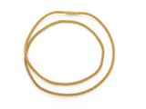 a gold necklace with a braided rope on a white background