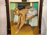 un tableau représentant une femme penchée en avant sur une chaise