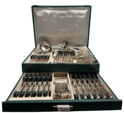 a green case with silverware in it on a white background