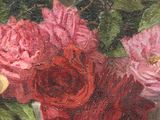 a painting of roses in a vase on a table