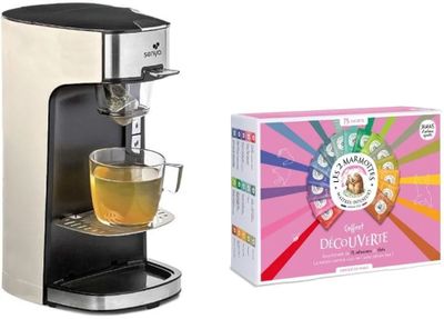 a cup of tea next to a box of tea