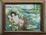 tableau représentant une femme allongée dans un champ de fleurs