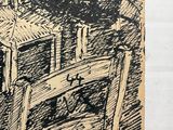 a black and white drawing of a table and chairs