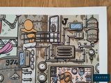 a picture of a drawing of a kitchen with a clock