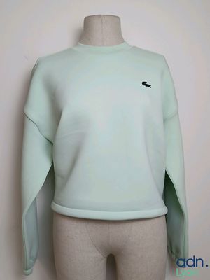 le dos d'un sweat-shirt vert sur lequel est brodé un oiseau noir