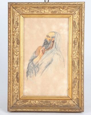 a painting of an old man holding a child in a gold frame