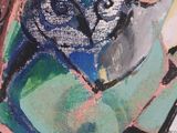 a painting of an owl sitting on top of a table