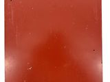 an old red metal sign on a white background