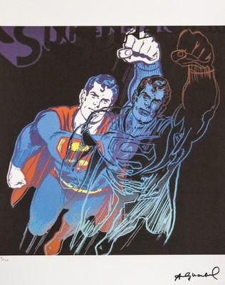 an image of a drawing of a superman and a man with a fist