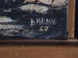 a picture of a painting of a boat in the water